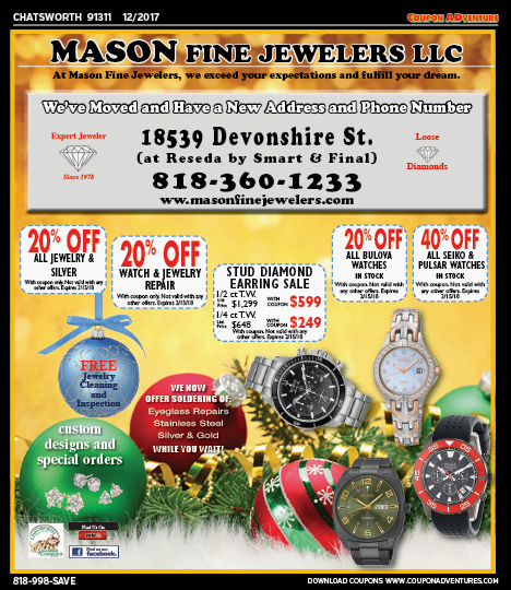 Mason Fine Jewelers, Chatsworth, coupons, direct mail, discounts, marketing, Southern California