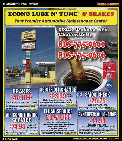 Econo Lube n' Tune, Chatsworth, coupons, direct mail, discounts, marketing, Southern California