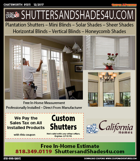 Shutters and Shades 4U, Chatsworth, coupons, direct mail, discounts, marketing, Southern California