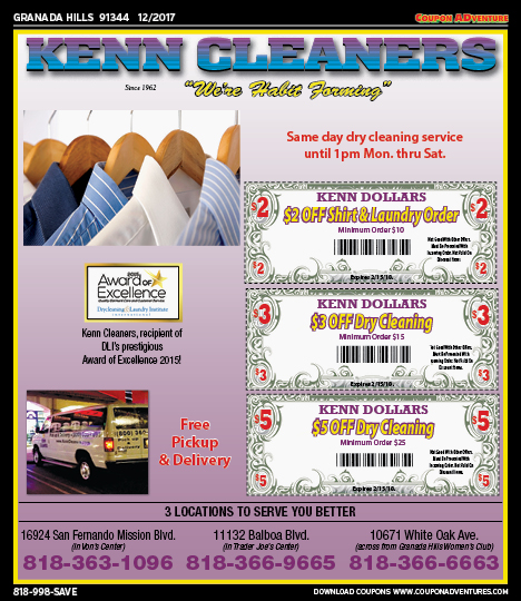 Kenn Cleaners, Granada Hills, coupons, direct mail, discounts, marketing, Southern California