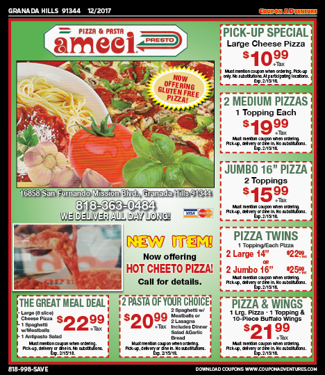 Ameci Pizza & Pasta, Granada Hills, coupons, direct mail, discounts, marketing, Southern California