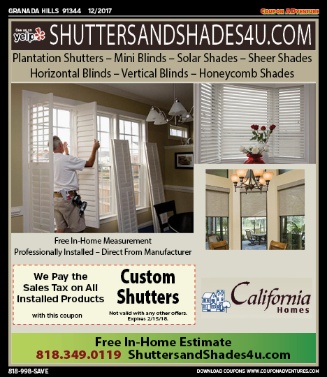 Shutters and Shades 4U, Granada Hills, coupons, direct mail, discounts, marketing, Southern California