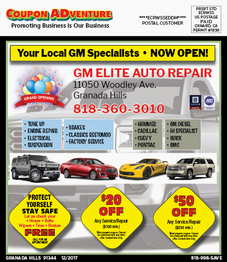 GM Elite Auto Repair, Granada Hills, coupons, direct mail, discounts, marketing, Southern California