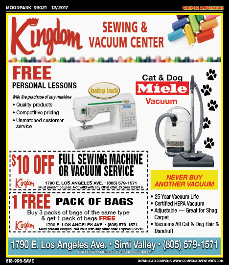 Kingdom Sewing & Vacuum Center, Moorpark, coupons, direct mail, discounts, marketing, Southern California