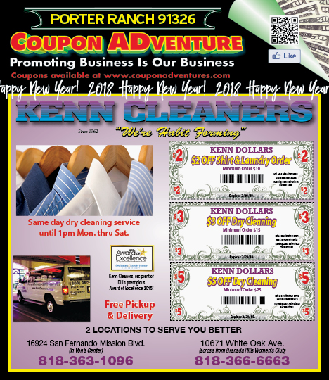 Kenn Cleaners, Porter Ranch, coupons, direct mail, discounts, marketing, Southern California