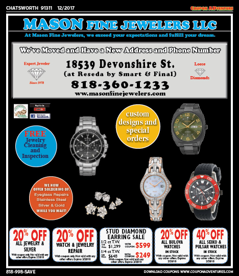 Mason Fine Jewelers, Porter Ranch, coupons, direct mail, discounts, marketing, Southern California