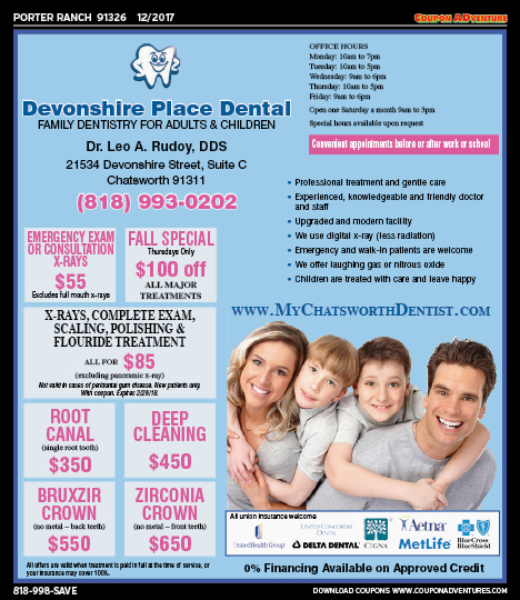 Devonshire Place Dental, Porter Ranch, coupons, direct mail, discounts, marketing, Southern California