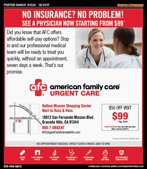 American Family Care Urgent Care, Porter Ranch, coupons, direct mail, discounts, marketing, Southern California