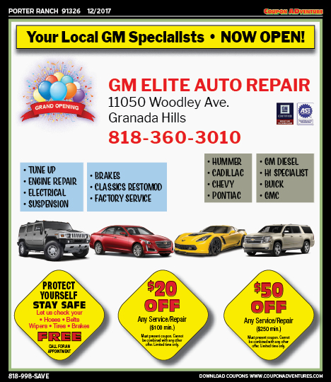 GM Elite Auto Repair, Porter Ranch, coupons, direct mail, discounts, marketing, Southern California