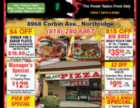 Milan's Pizza, Chatsworth, coupons, direct mail, discounts, marketing, Southern California