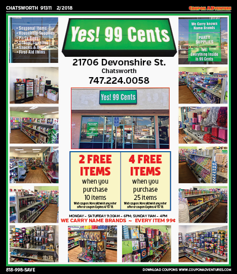 Yes! 99 Cents, Chatsworth, coupons, direct mail, discounts, marketing, Southern California