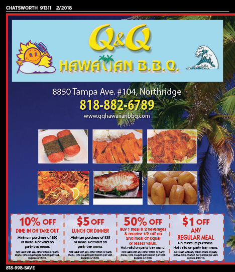 Q&Q Hawaiian BBQ, Chatsworth, coupons, direct mail, discounts, marketing, Southern California