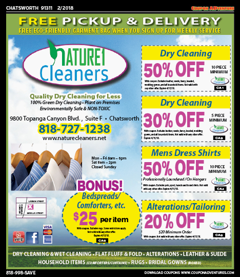 Nature1 Cleaners, Chatsworth, coupons, direct mail, discounts, marketing, Southern California