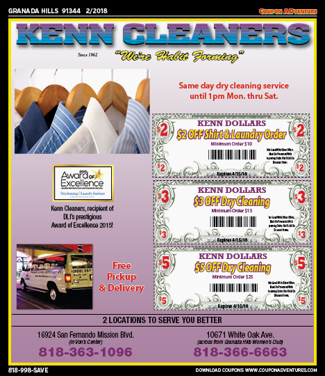 Kenn Cleaners, Granada Hills, coupons, direct mail, discounts, marketing, Southern California