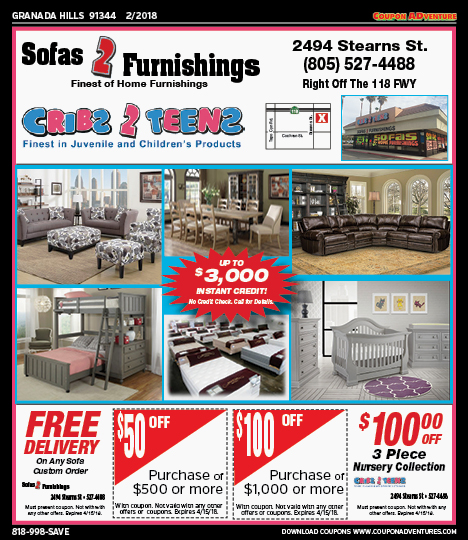 Sofas 2 Furnishings, Granada Hills, coupons, direct mail, discounts, marketing, Southern California