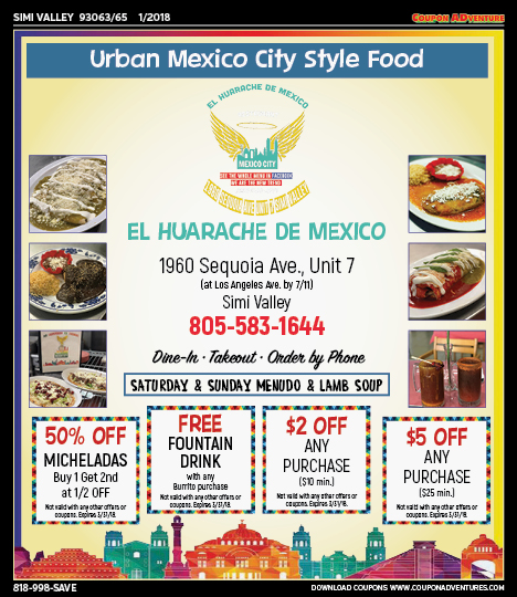 El Huarache de Mexico, Simi Valley,, coupons, direct mail, discounts, marketing, Southern California