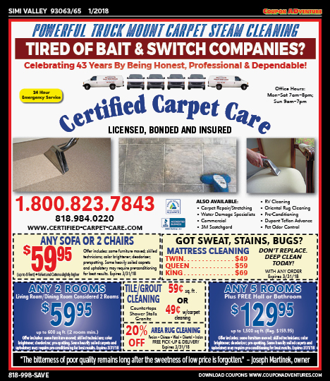 Certified Carpet Care, Simi Valley,, coupons, direct mail, discounts, marketing, Southern California