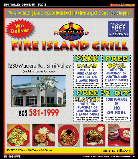 Fire Island Grill, Simi Valley,, coupons, direct mail, discounts, marketing, Southern California