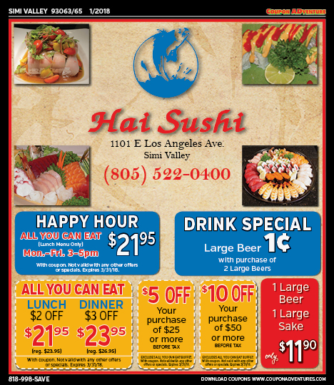 Hai Sushi, Simi Valley,, coupons, direct mail, discounts, marketing, Southern California