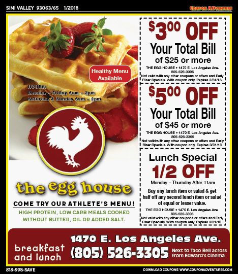 The Egg House, Simi Valley,, coupons, direct mail, discounts, marketing, Southern California