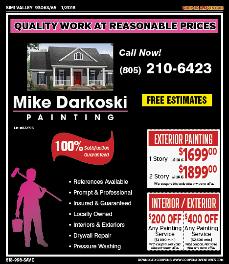 Mike Darkoski Painting, Simi Valley,, coupons, direct mail, discounts, marketing, Southern California