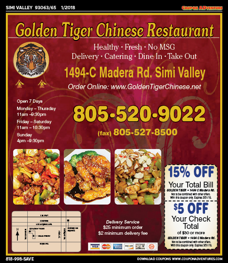 Golden Tiger Chinese Restaurant, Simi Valley,, coupons, direct mail, discounts, marketing, Southern California