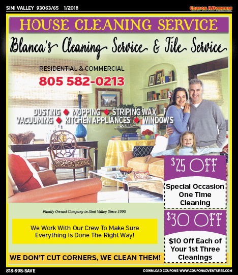 Blanca's Cleaning Service & Tile Service, Simi Valley,, coupons, direct mail, discounts, marketing, Southern California