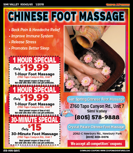 Chinese Foot Massage, Simi Valley,, coupons, direct mail, discounts, marketing, Southern California