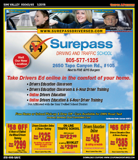 Surepass Driving and Traffic School, Simi Valley,, coupons, direct mail, discounts, marketing, Southern California