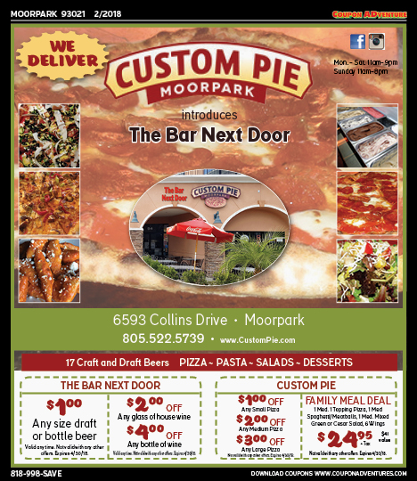 Custom Pie, Moorpark, coupons, direct mail, discounts, marketing, Southern California