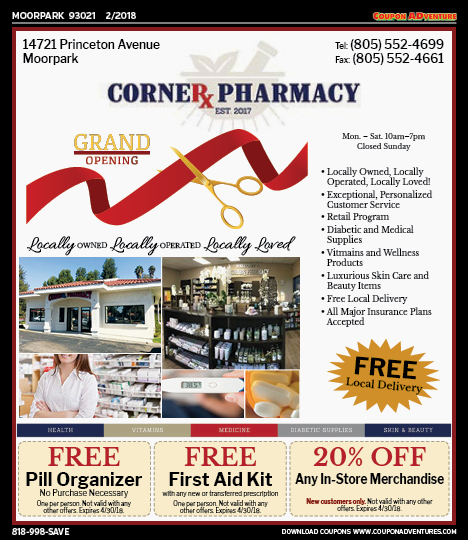 Corner Pharmacy, Moorpark, coupons, direct mail, discounts, marketing, Southern California