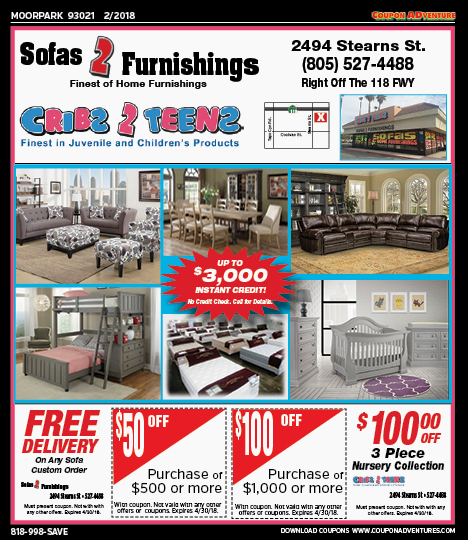 Sofas 2 Furnishings, Moorpark, coupons, direct mail, discounts, marketing, Southern California