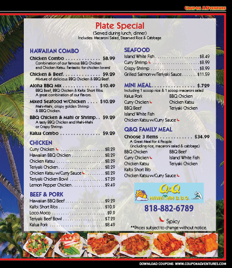 Q&Q Hawaiian BBQ, Northridge, coupons, direct mail, discounts, marketing, Southern California