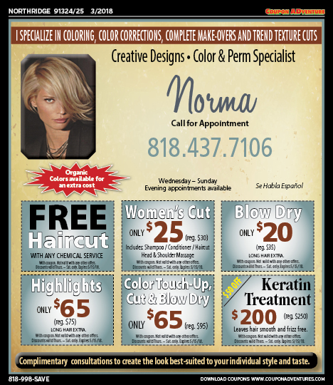 Norma, Northridge, coupons, direct mail, discounts, marketing, Southern California