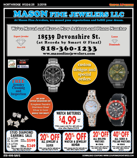 Mason Fine Jewelers, Northridge, coupons, direct mail, discounts, marketing, Southern California