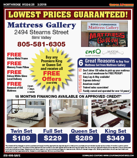 Mattress Gallery, Northridge, coupons, direct mail, discounts, marketing, Southern California