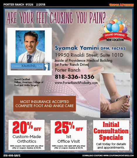 Syamak Yamini DPM, Porter Ranch, coupons, direct mail, discounts, marketing, Southern California