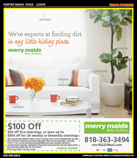 Merry Maids, Porter Ranch, coupons, direct mail, discounts, marketing, Southern California