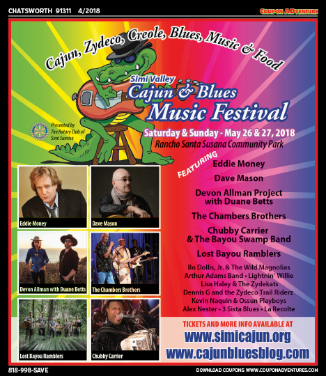 Simi Valley Cajun & Blues Festival, Chatsworth, coupons, direct mail, discounts, marketing, Southern California