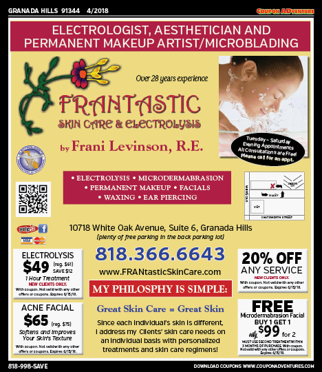 Frantastic Skin Care& Electrolysis, Granada Hills, coupons, direct mail, discounts, marketing, Southern California