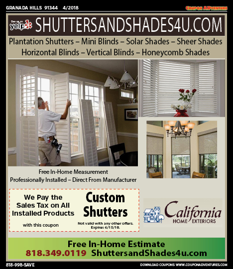 Shutters and Shades 4U, Granada Hills, coupons, direct mail, discounts, marketing, Southern California