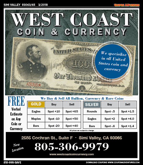 West Coast Coin & Currency, Simi Valley, coupons, direct mail, discounts, marketing, Southern California