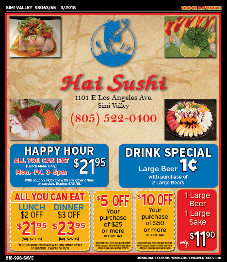 Hai Sushi, Simi Valley, coupons, direct mail, discounts, marketing, Southern California