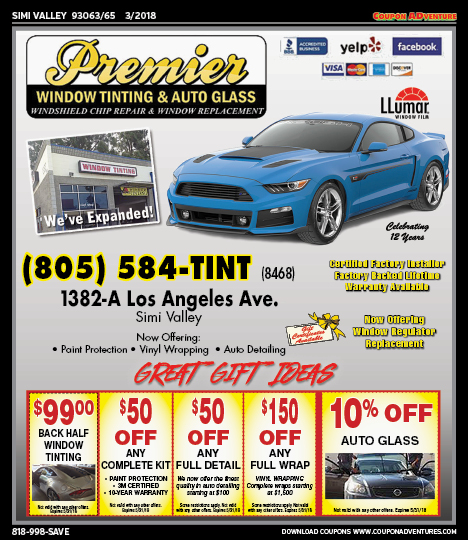 Premier Window Tinting & Auto Glass, Simi Valley, coupons, direct mail, discounts, marketing, Southern California