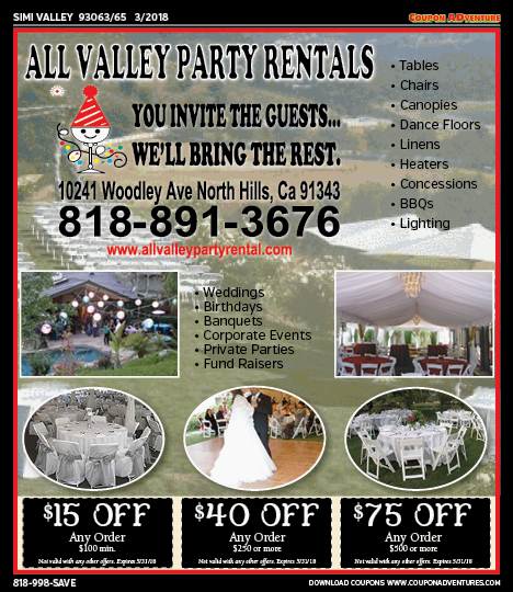 All Valley Party Rentals, Simi Valley, coupons, direct mail, discounts, marketing, Southern California