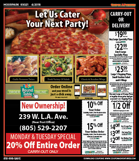 Round Table Pizza, Moorpark, coupons, direct mail, discounts, marketing, Southern California