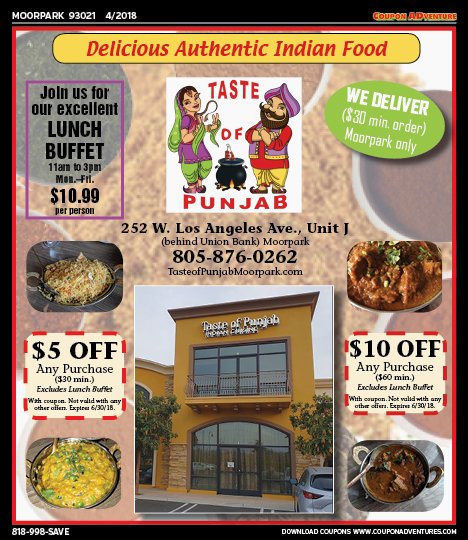 Taste of Punjab, Moorpark, coupons, direct mail, discounts, marketing, Southern California