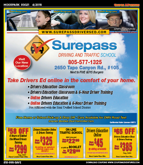 Surepass Driving and Traffic School, Moorpark, coupons, direct mail, discounts, marketing, Southern California