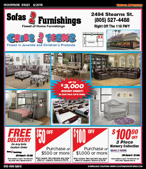 Sofas 2 Furnishings, Moorpark, coupons, direct mail, discounts, marketing, Southern California