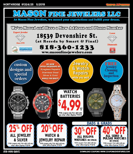 Mason Fine Jewelers, Northridge, coupons, direct mail, discounts, marketing, Southern California